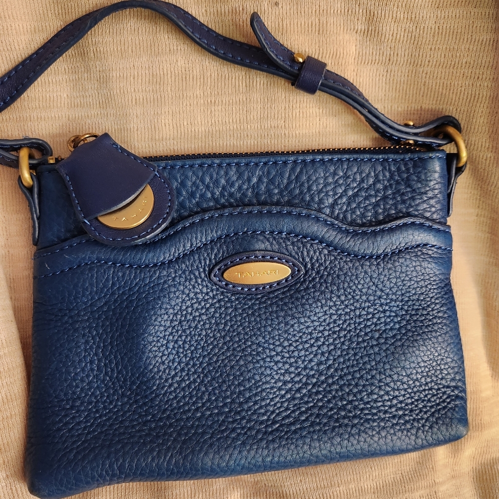 Tahari Blue leather crossbody